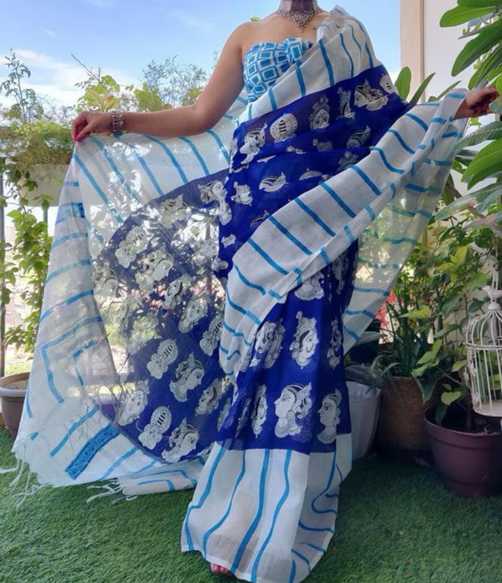Handwoven Sarees Online in USA |Printed Cotton Linen saree