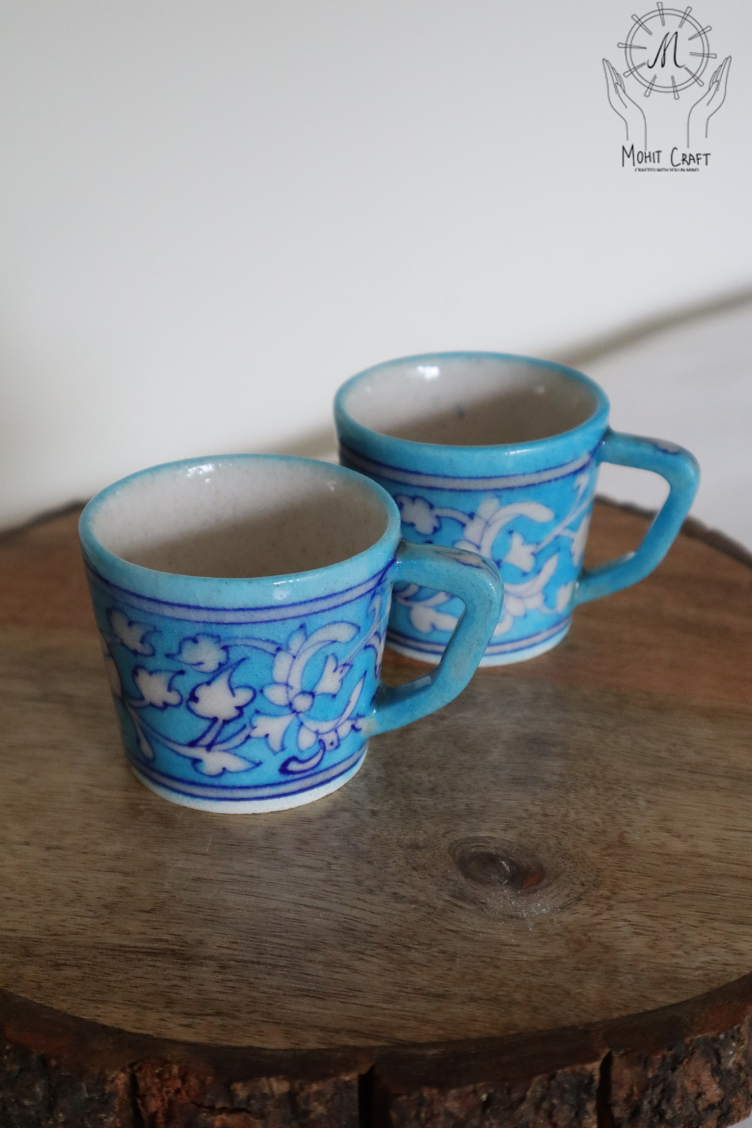 Traditional Home Decor in USA | Ceramic Floral Handcrafted Cup (set of 2)