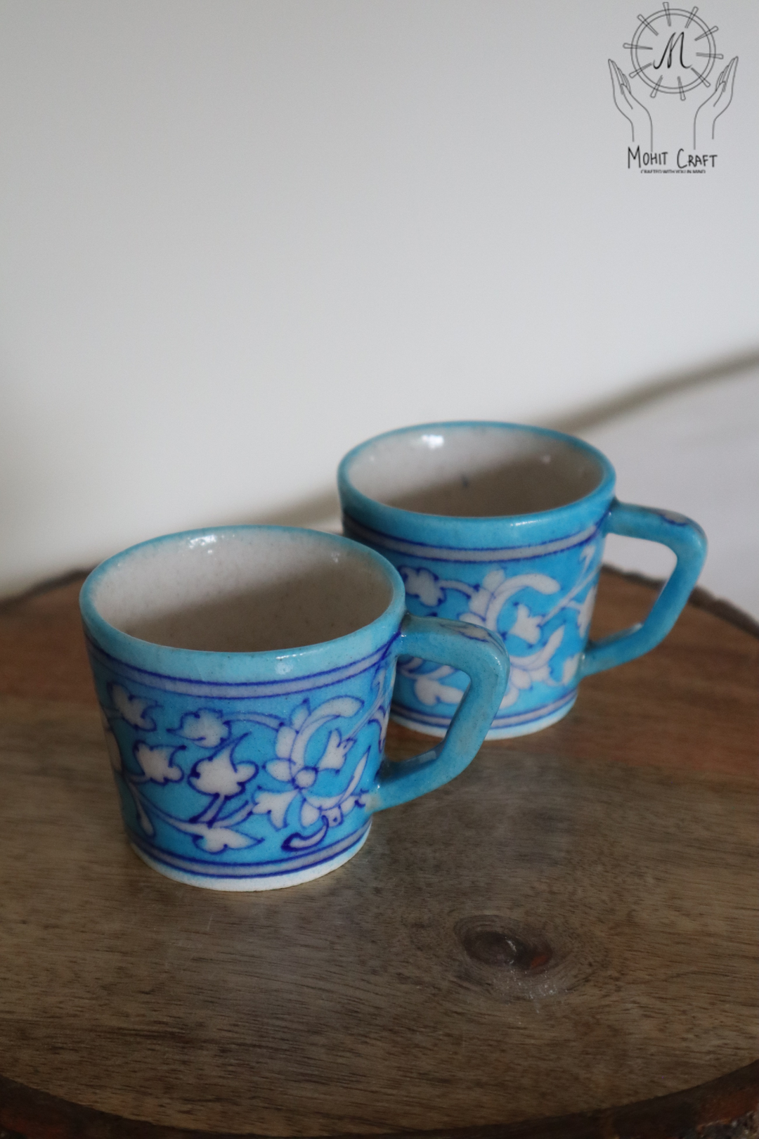 Traditional Home Decor in USA | Ceramic Floral Handcrafted Cup (set of 2)