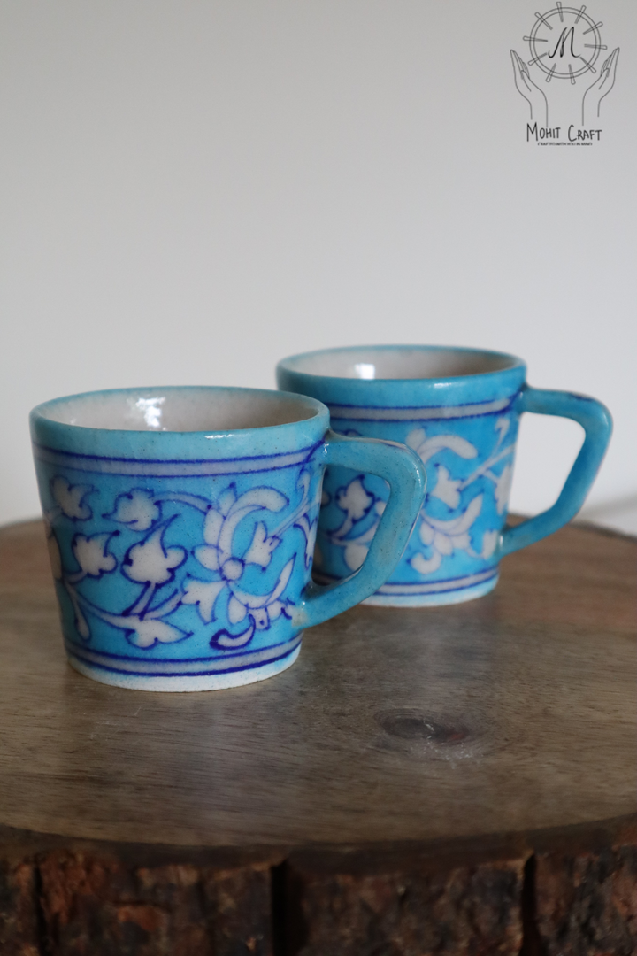 Traditional Home Decor in USA | Ceramic Floral Handcrafted Cup (set of 2)