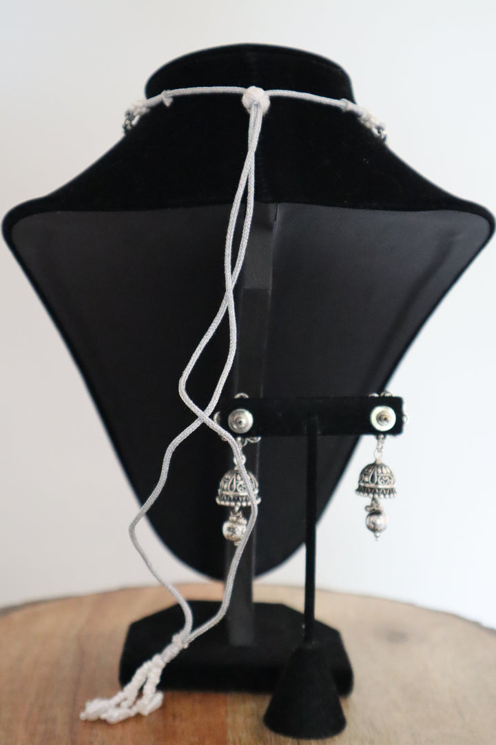 Grey Austrian Stone Oxidised Traditional Necklace Set