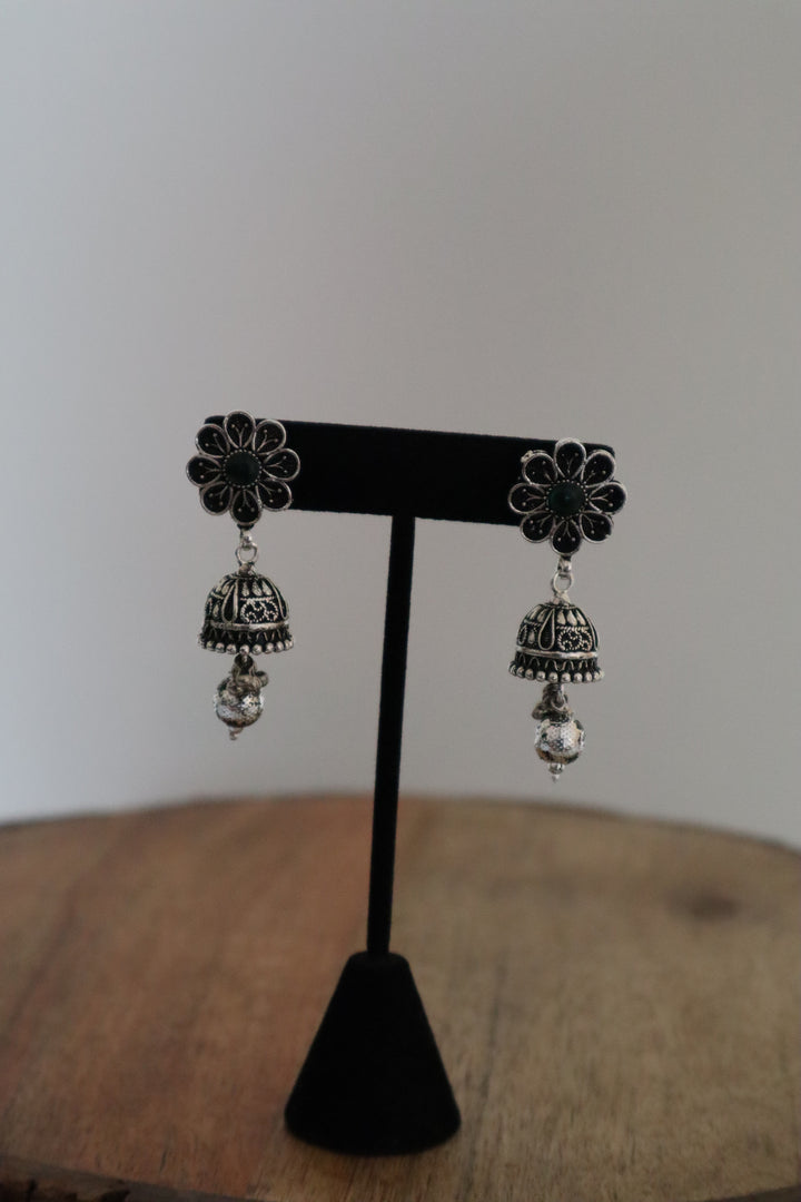 Grey Austrian Stone Oxidised Traditional Necklace Set