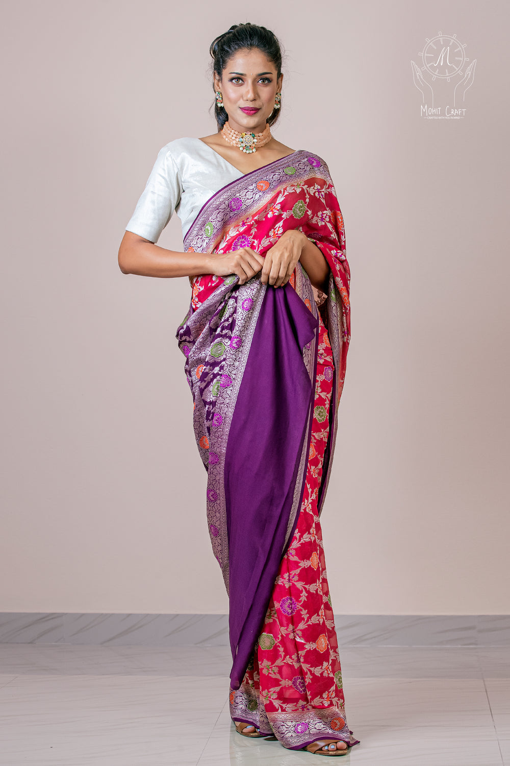 Best online store for Indian sarees in the USA |Georgette Meenakari Saree