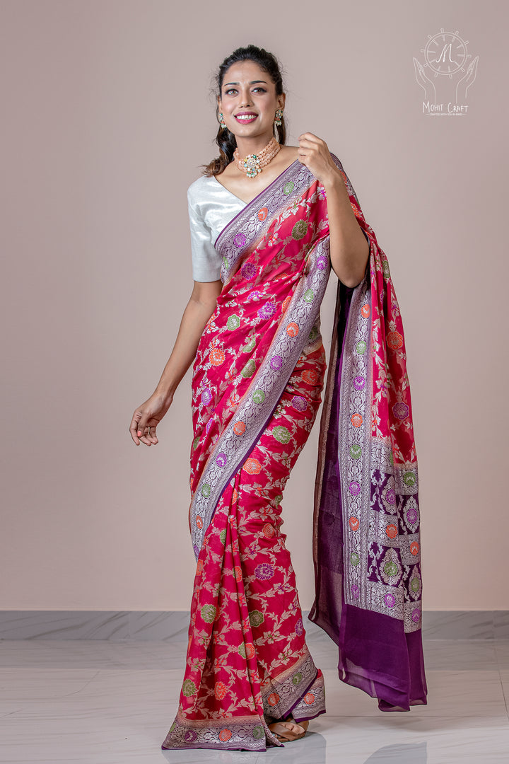 Best online store for Indian sarees in the USA |Georgette Meenakari Saree