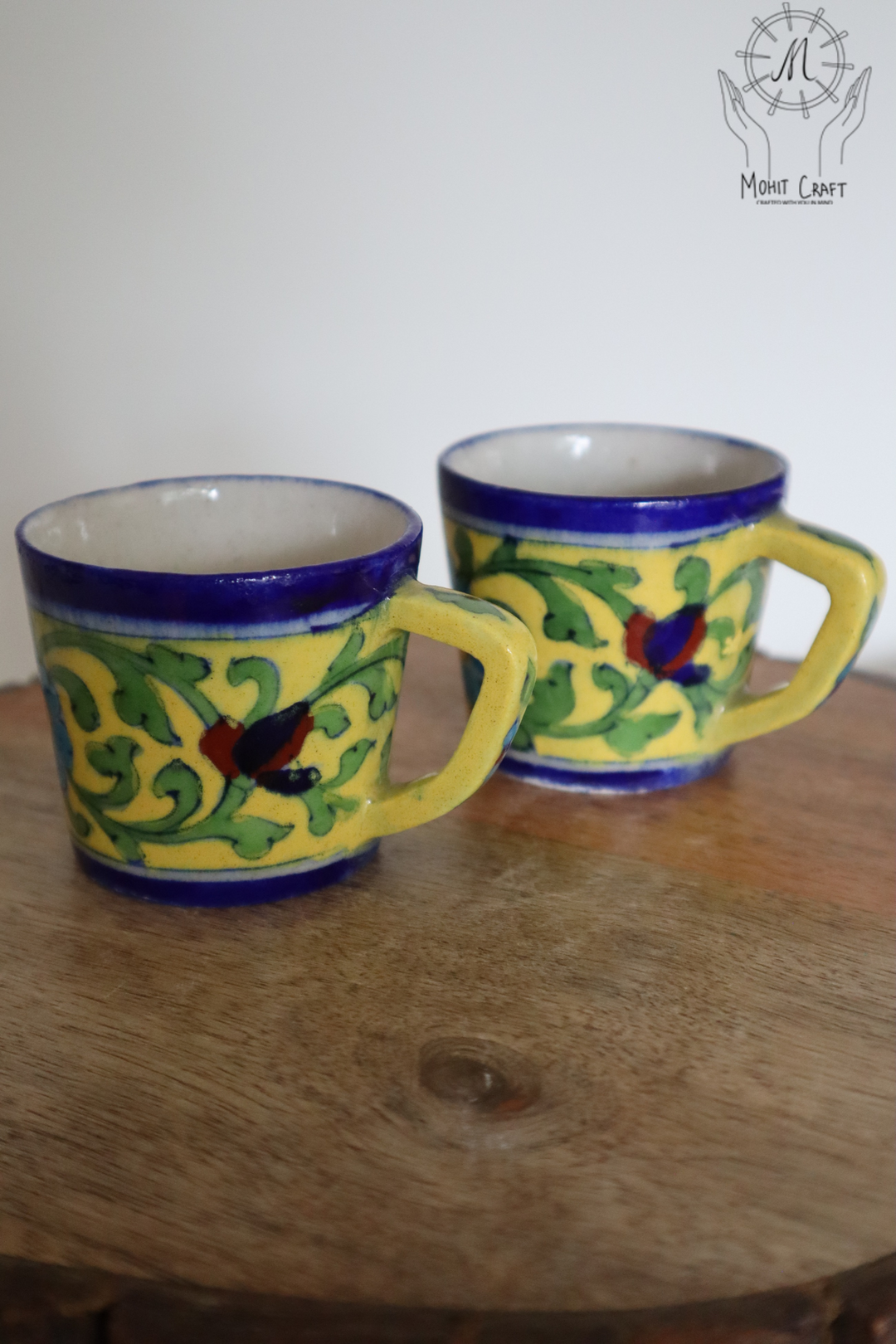 Traditional Home Decor in USA | Ceramic Floral Handcrafted Cup (set of 2)