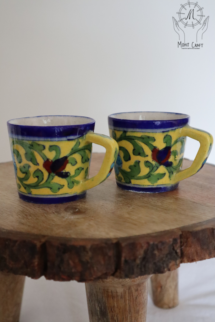 Traditional Home Decor in USA | Ceramic Floral Handcrafted Cup (set of 2)