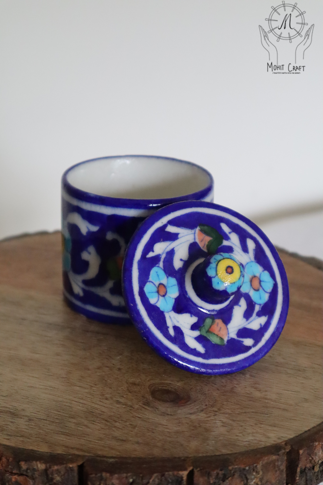 Ceramic Floral Handcrafted Round Box with Lid |Traditional Home Decor in USA