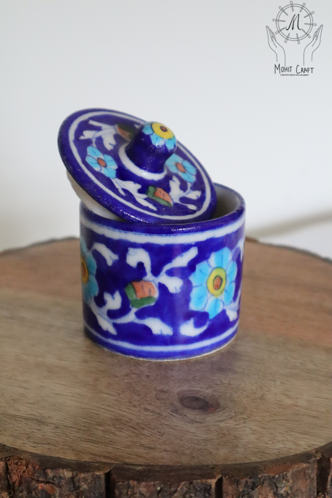 Ceramic Floral Handcrafted Round Box with Lid |Traditional Home Decor in USA