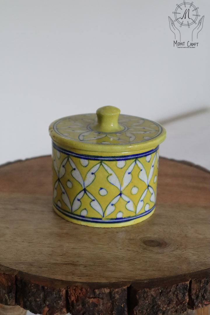 Ceramic Floral Handcrafted Round Box with Lid |Traditional Home Decor in USA