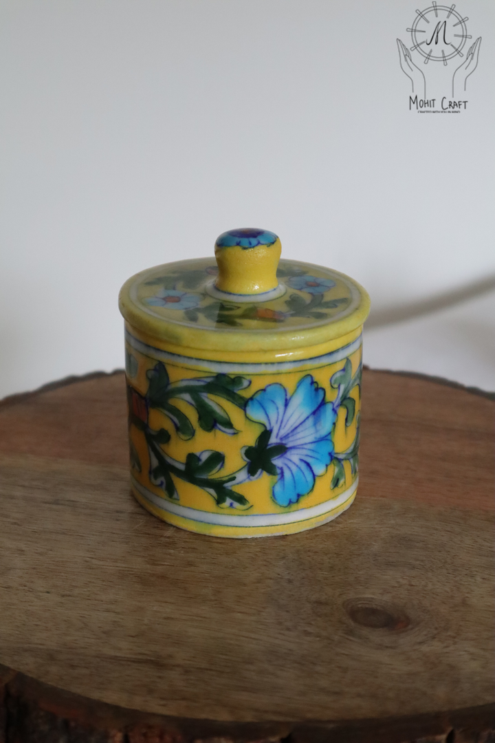 Ceramic Floral Handcrafted Round Box with Lid |Traditional Home Decor in USA