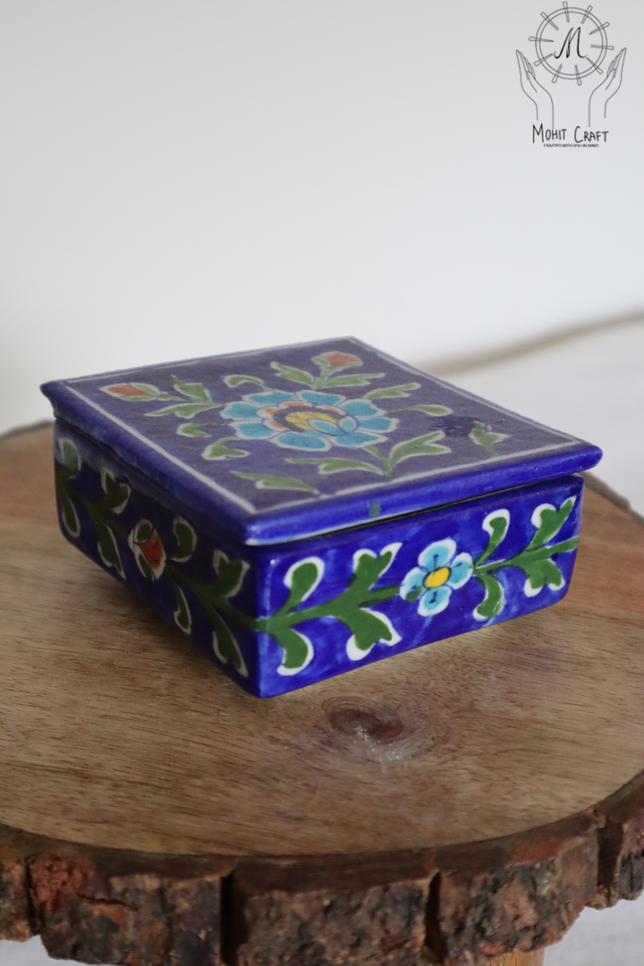 Ceramic Floral Handcrafted Square Box with Lid |Traditional Home Decor in USA