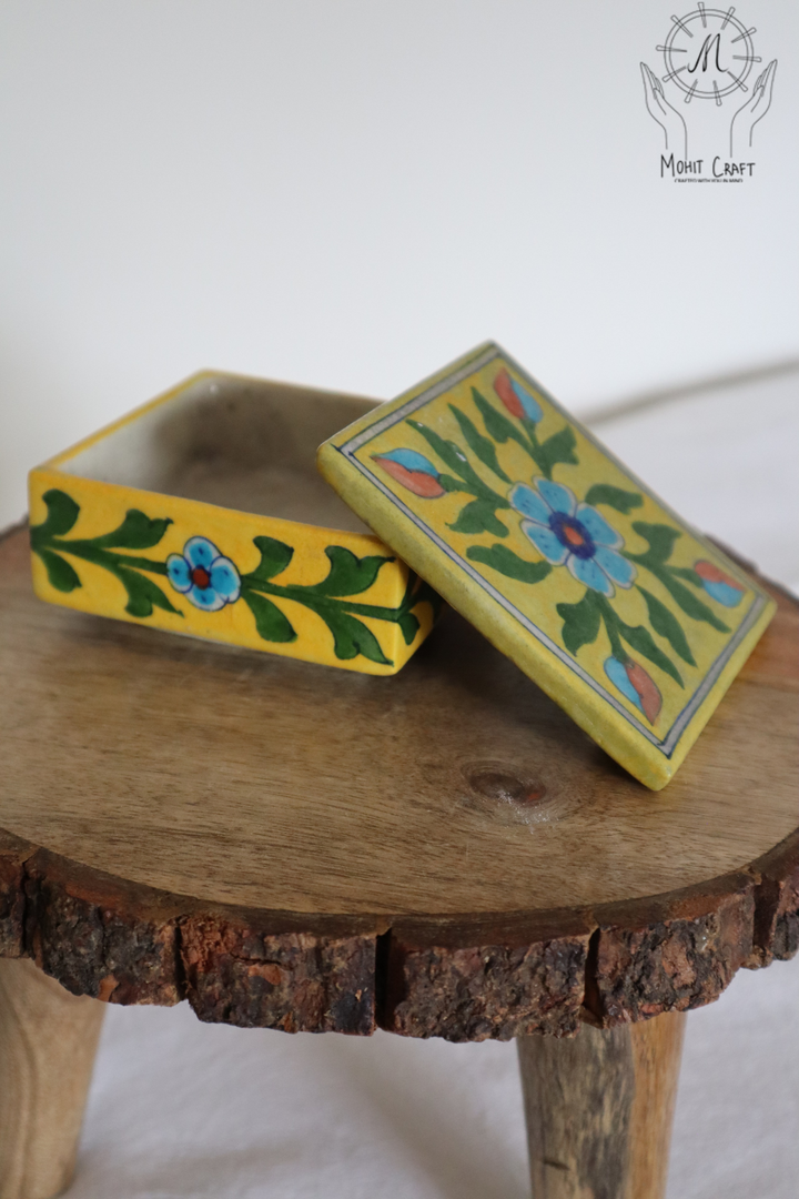 Ceramic Floral Handcrafted Square Box with Lid |Traditional Home Decor in USA