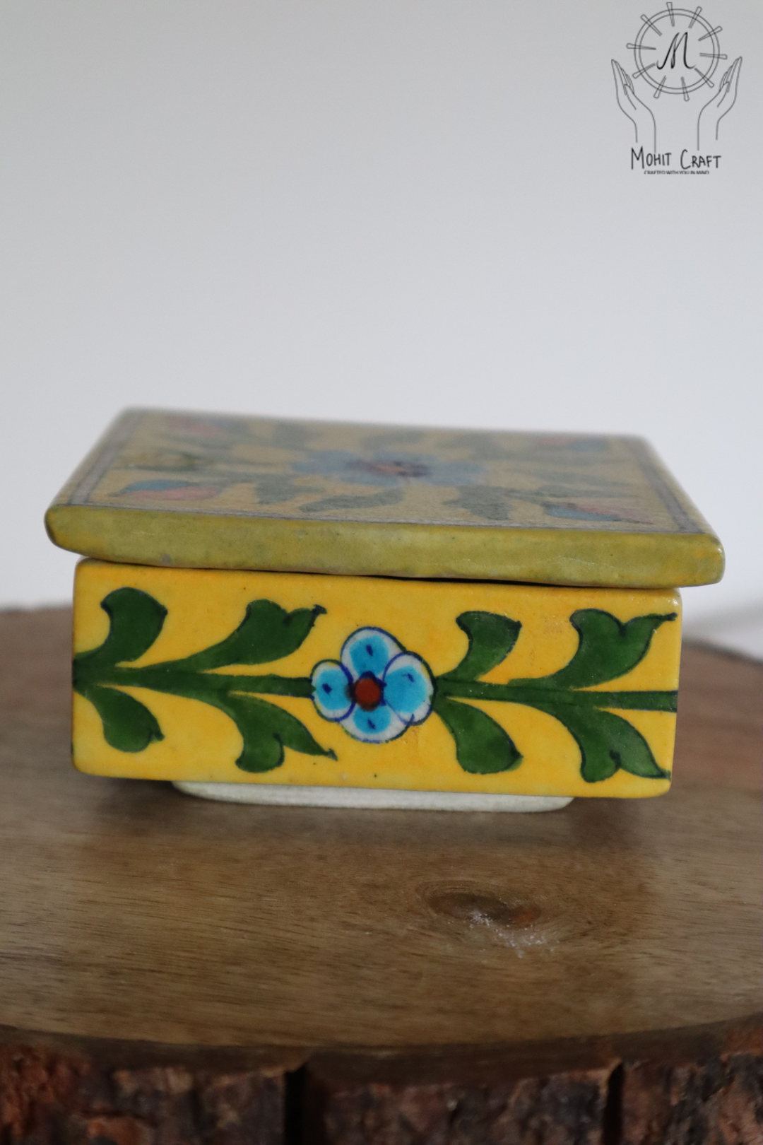 Ceramic Floral Handcrafted Square Box with Lid |Traditional Home Decor in USA