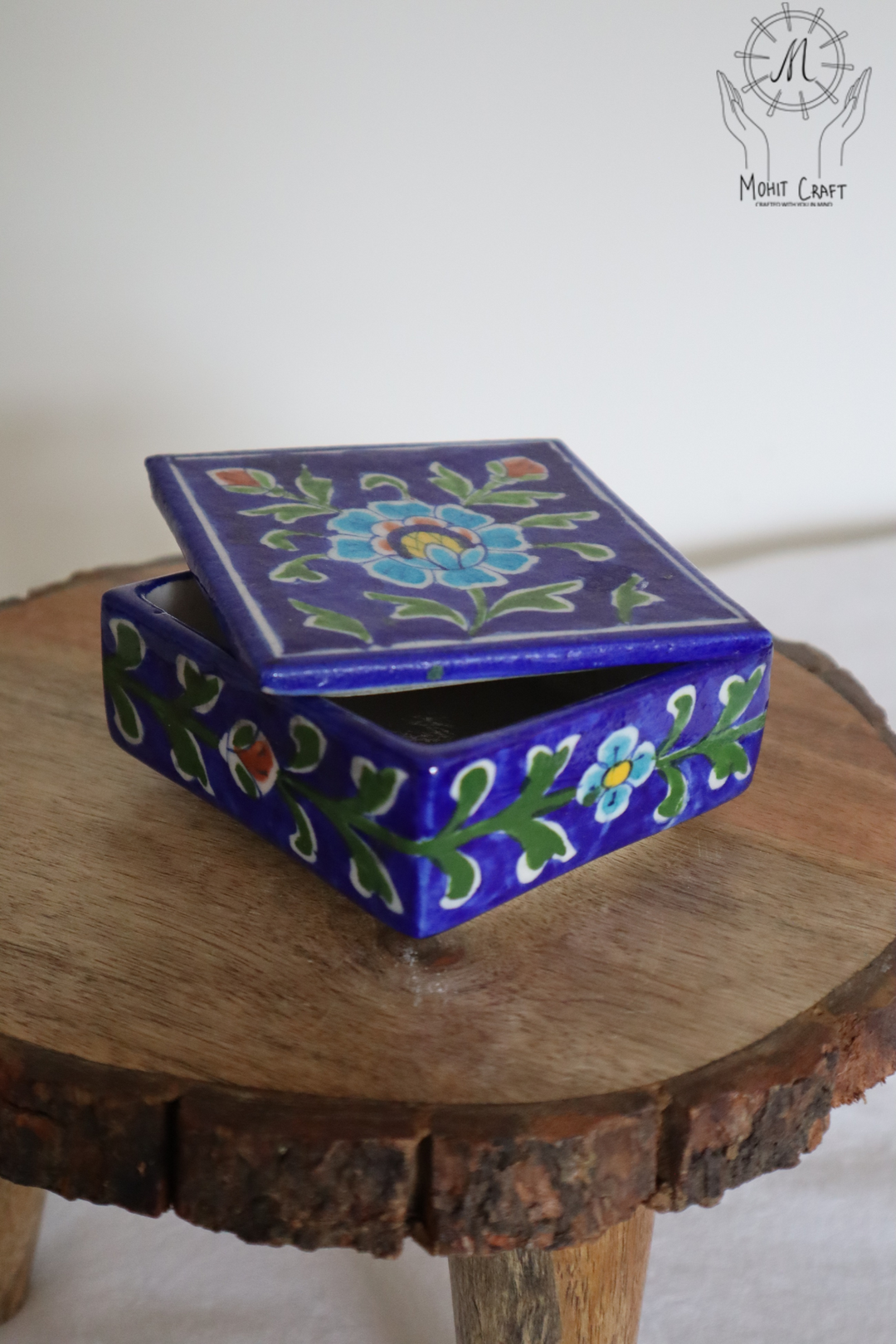 Ceramic Floral Handcrafted Square Box with Lid |Traditional Home Decor in USA