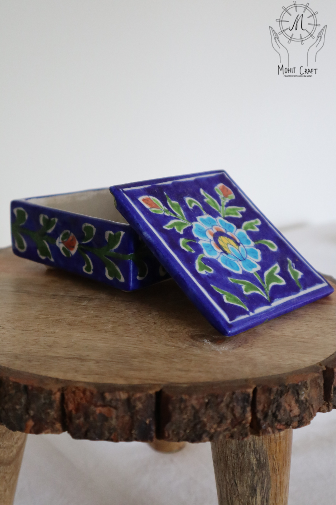 Ceramic Floral Handcrafted Square Box with Lid |Traditional Home Decor in USA