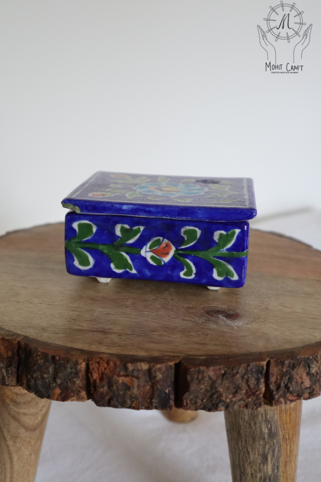 Ceramic Floral Handcrafted Square Box with Lid |Traditional Home Decor in USA