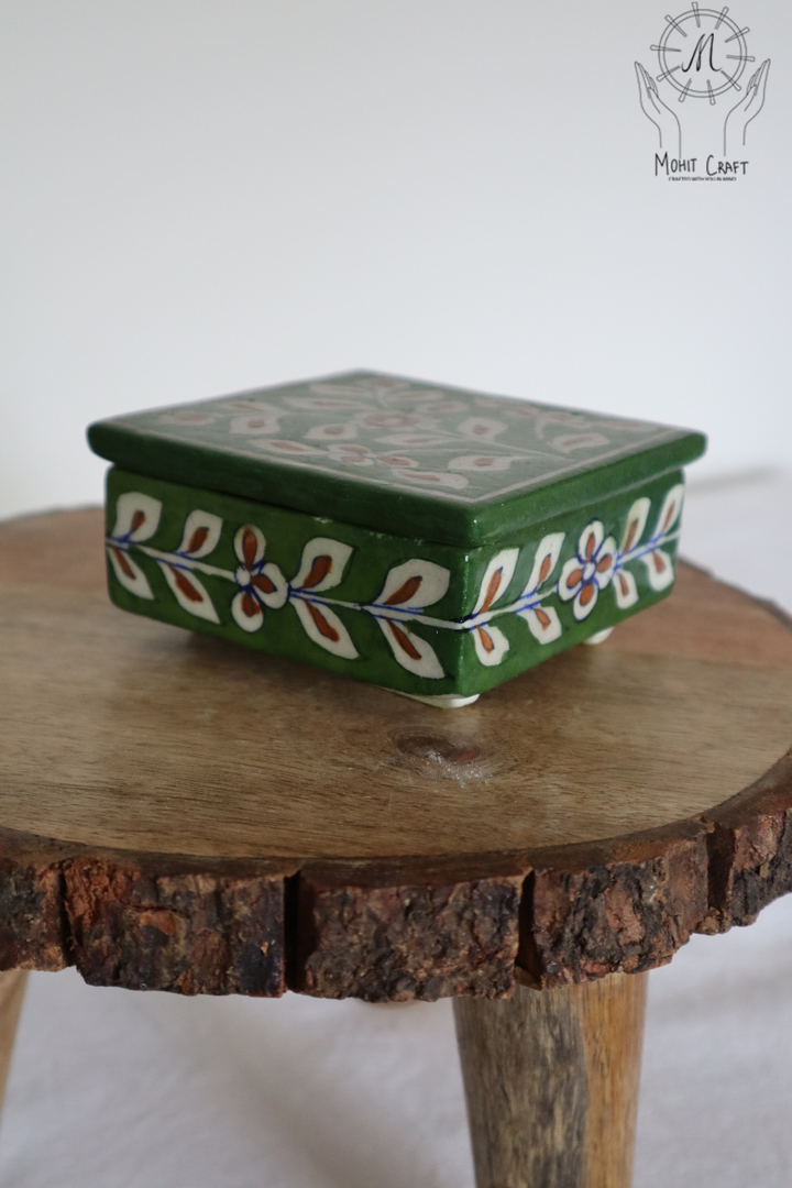 Ceramic Floral Handcrafted Square Box with Lid |Traditional Home Decor in USA