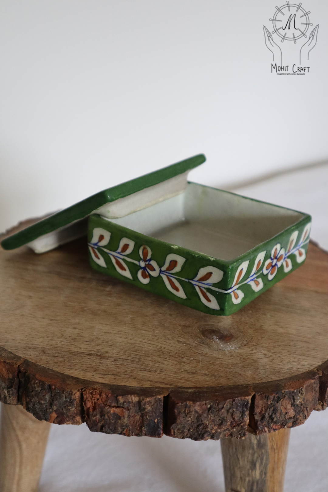 Ceramic Floral Handcrafted Square Box with Lid |Traditional Home Decor in USA