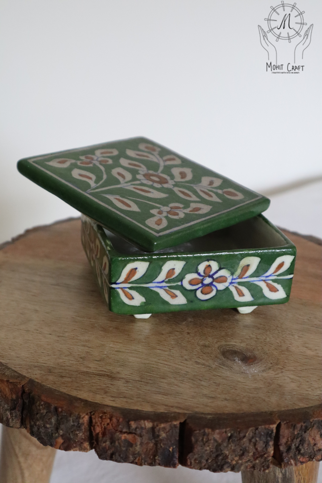 Ceramic Floral Handcrafted Square Box with Lid |Traditional Home Decor in USA