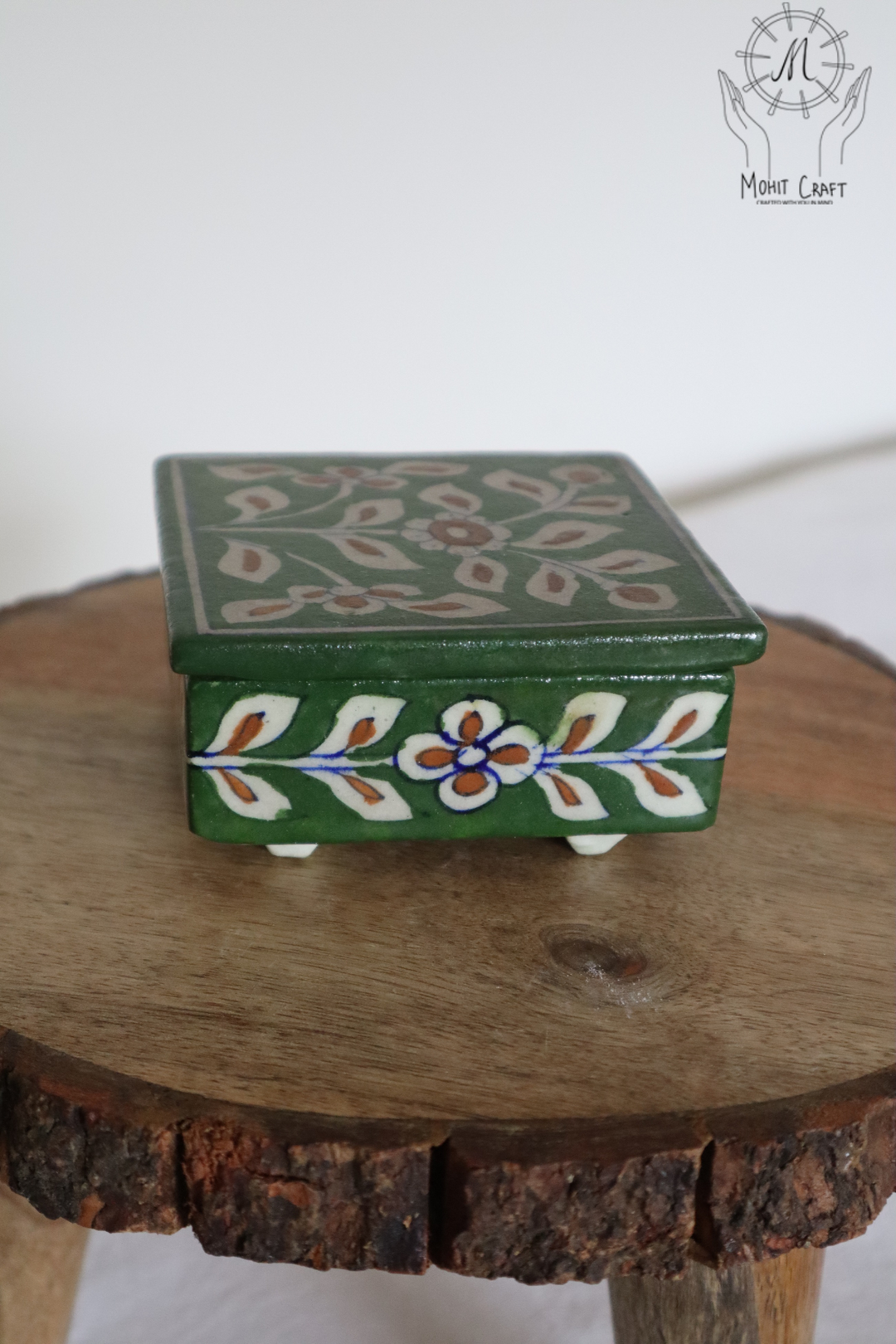 Ceramic Floral Handcrafted Square Box with Lid |Traditional Home Decor in USA