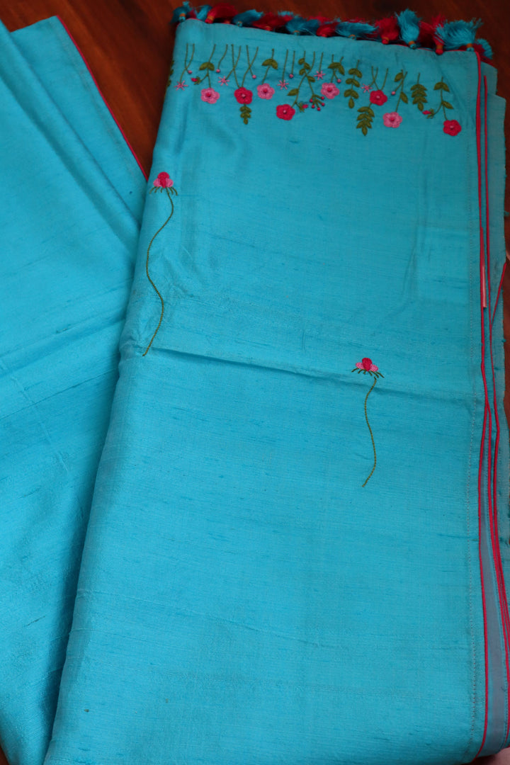 Hand Embroidered Sarees Online in USA |Raw Silk Saree