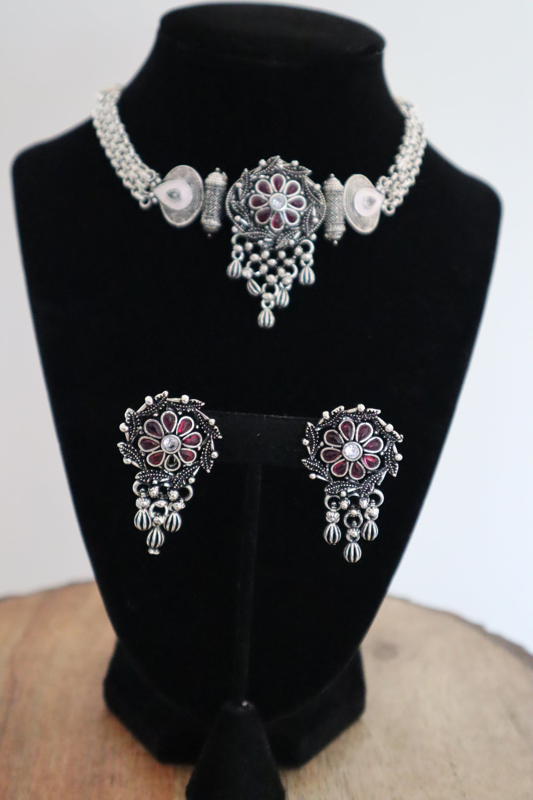 Silver Austrian Stone Rhodium Plated Traditional Necklace Set