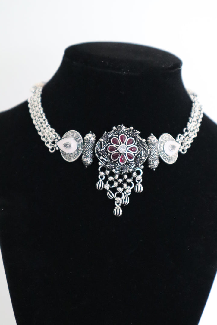 Silver Austrian Stone Rhodium Plated Traditional Necklace Set