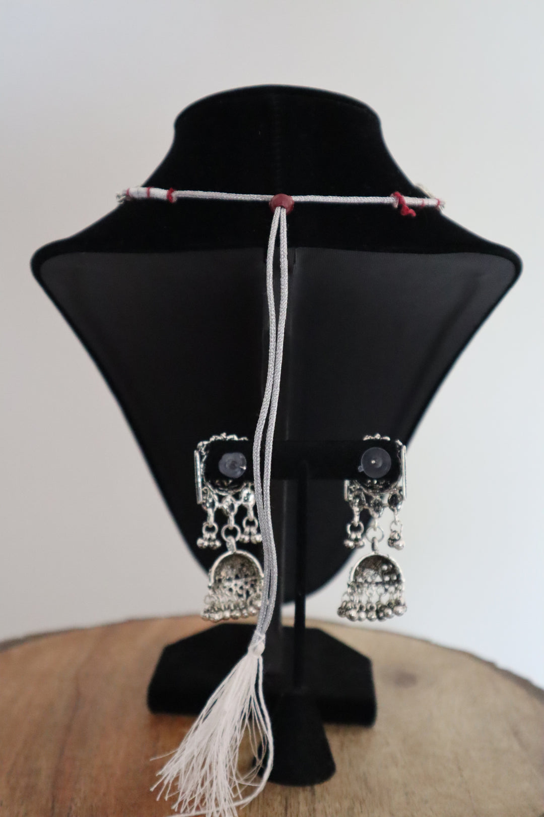 White Austrian Stone Oxidized Traditional Necklace Set