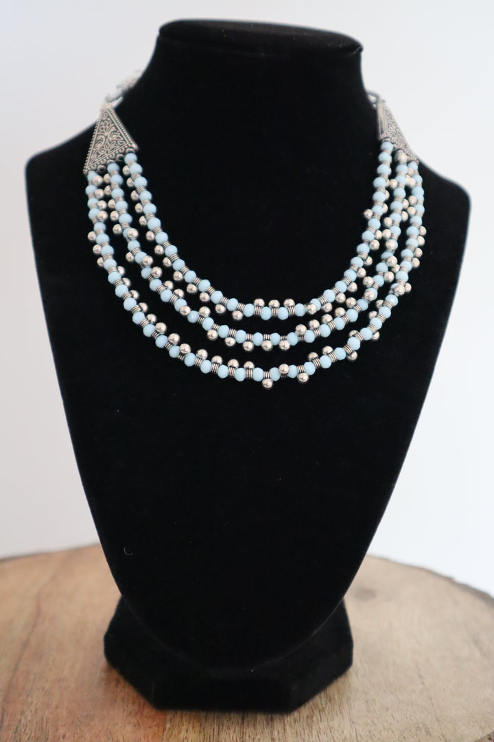 Oxidized Blue beads Necklace Set