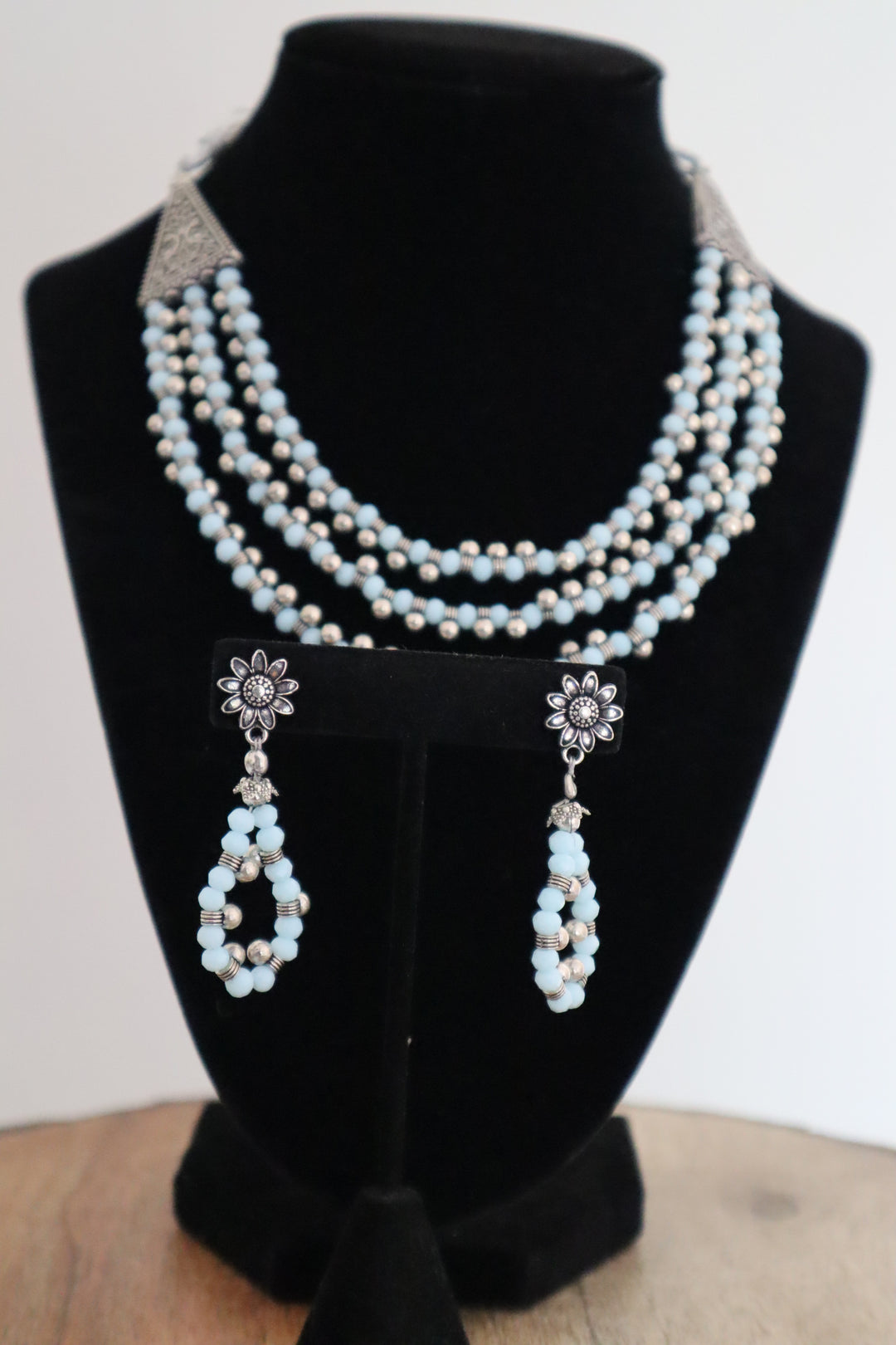 Oxidized Blue beads Necklace Set