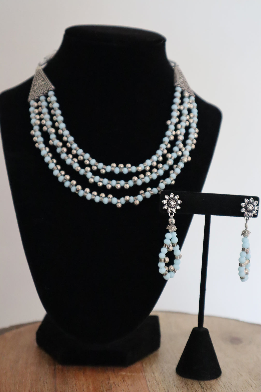 Oxidized Blue beads Necklace Set