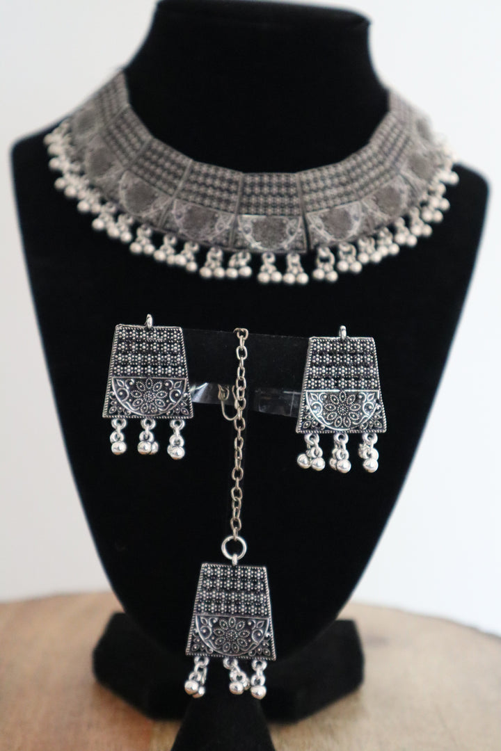 Oxidized Silver NA Choker Necklace Set