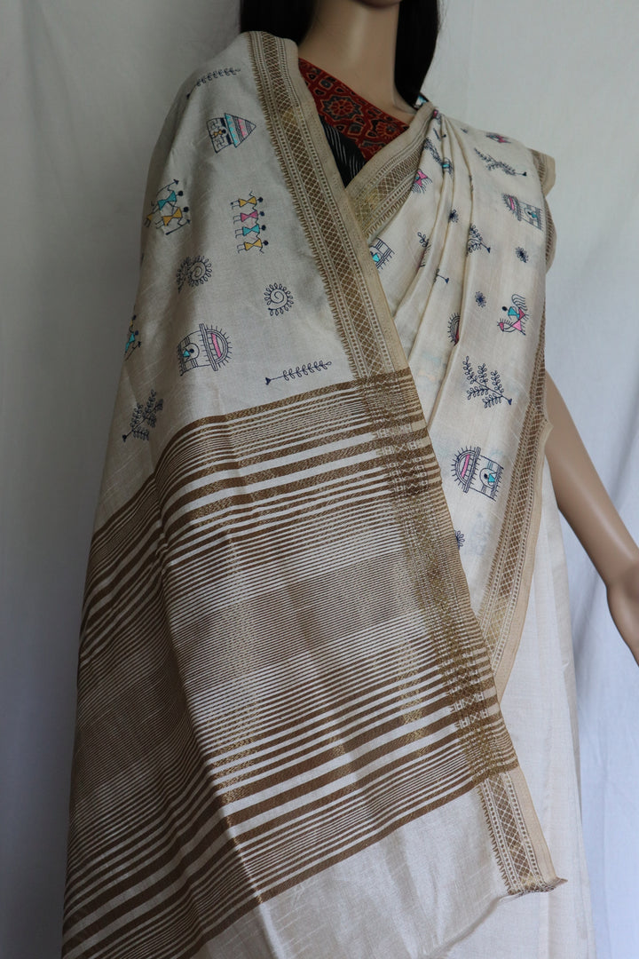 Semi Tussar Embroidered Saree