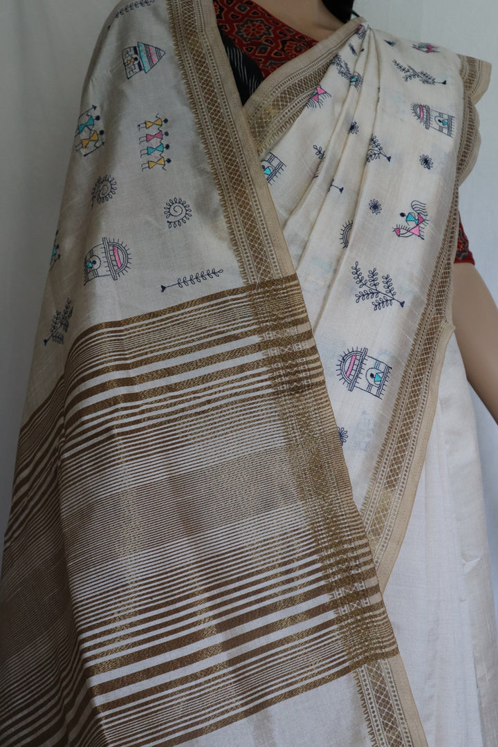 Semi Tussar Embroidered Saree