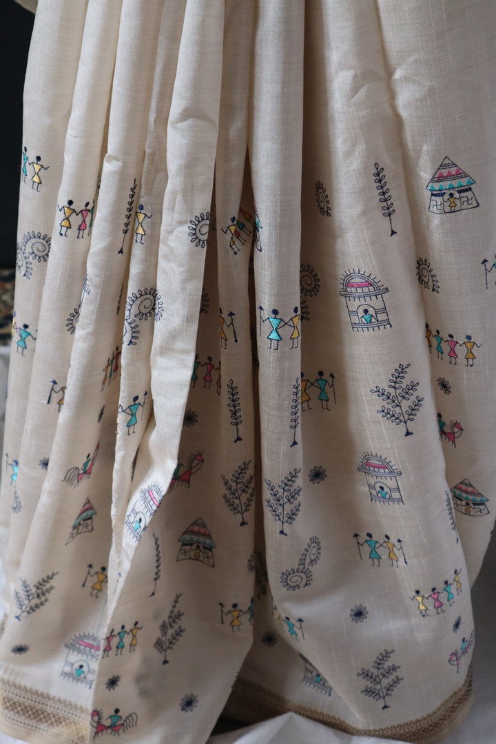 Semi Tussar Embroidered Saree
