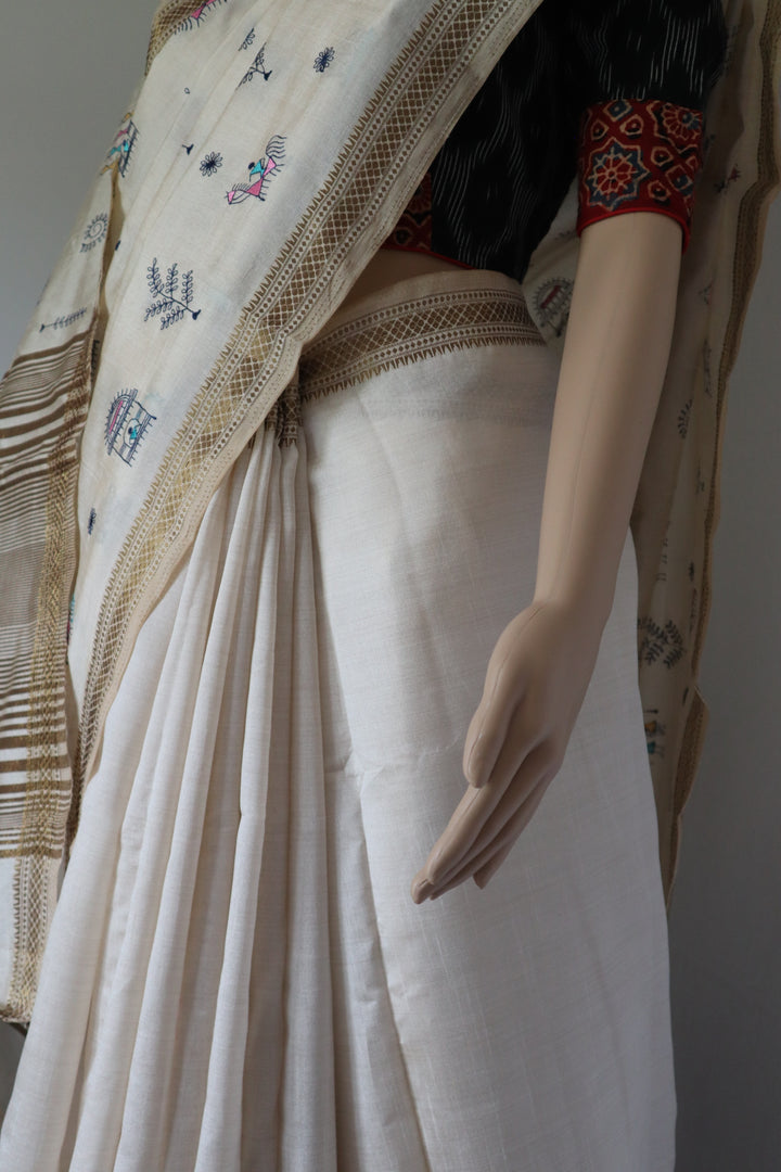 Semi Tussar Embroidered Saree