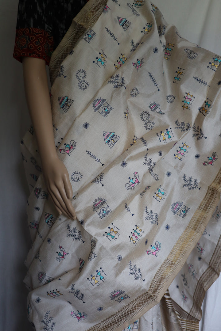 Semi Tussar Embroidered Saree