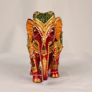 Wooden Hand Painted Elephant Figurine