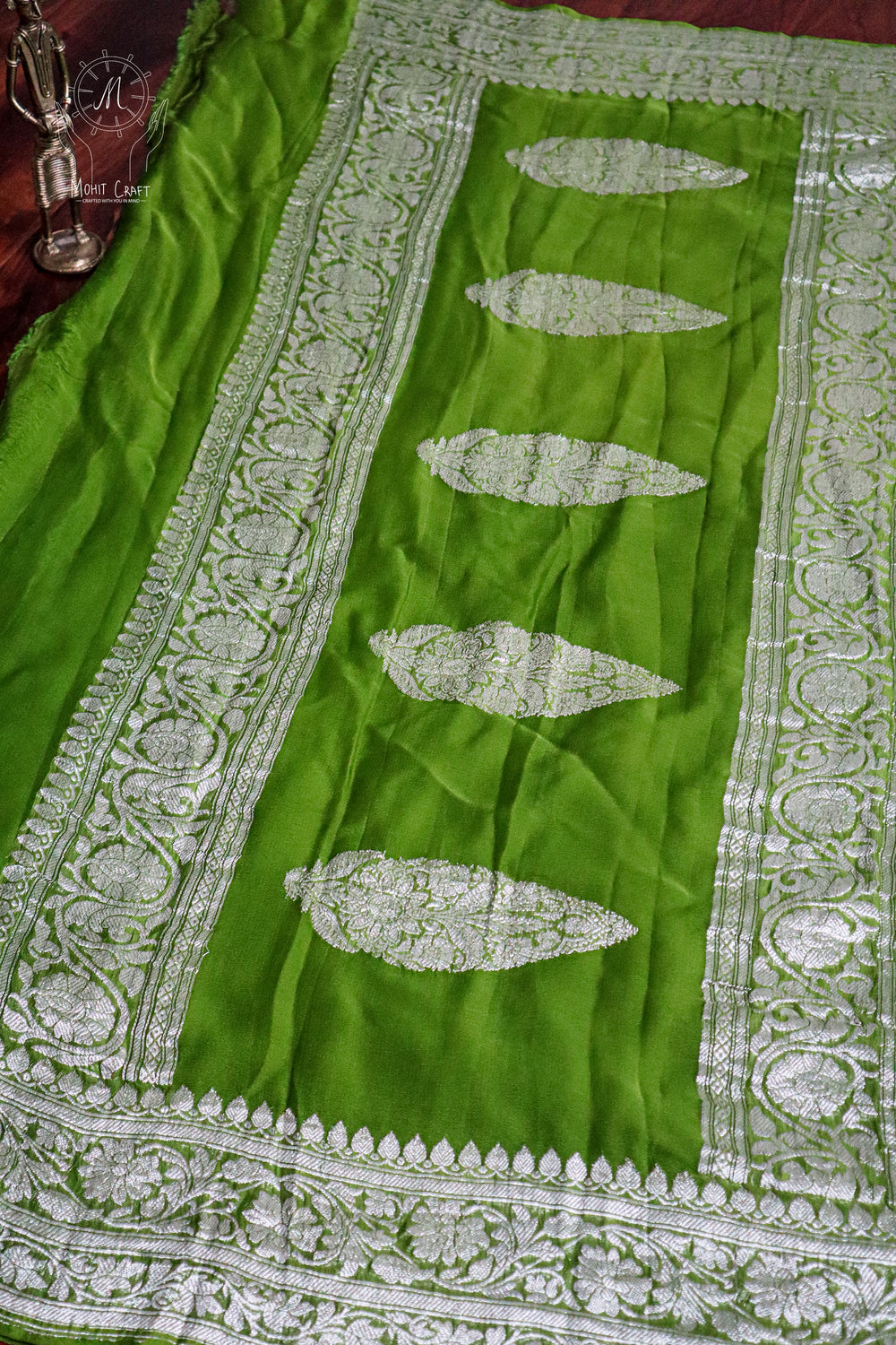  Buy Indian Dress in USA |Banarasi Khaddi Chiffon Saree with Silver Zari