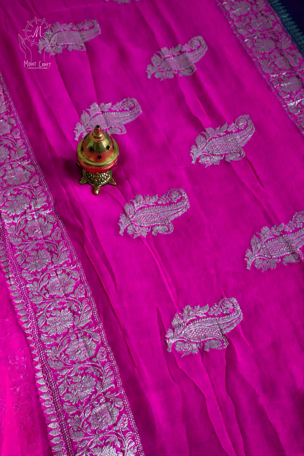 Indian Clothing in USA | Banarasi Khaddi Chiffon Saree with Silver Zari