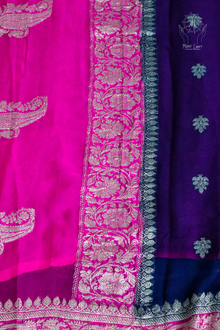 Indian Clothing in USA | Banarasi Khaddi Chiffon Saree with Silver Zari