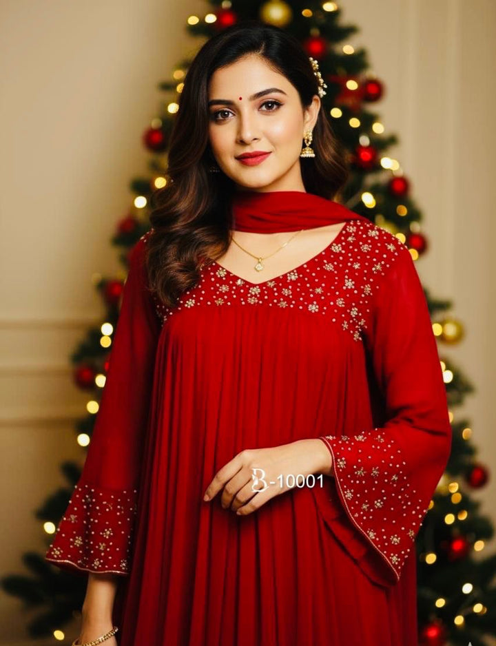Embroidered Kurta Set - Only Top n Bottom