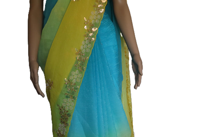 Premium Pixel Crush Saree – Hand Embellished Elegance
