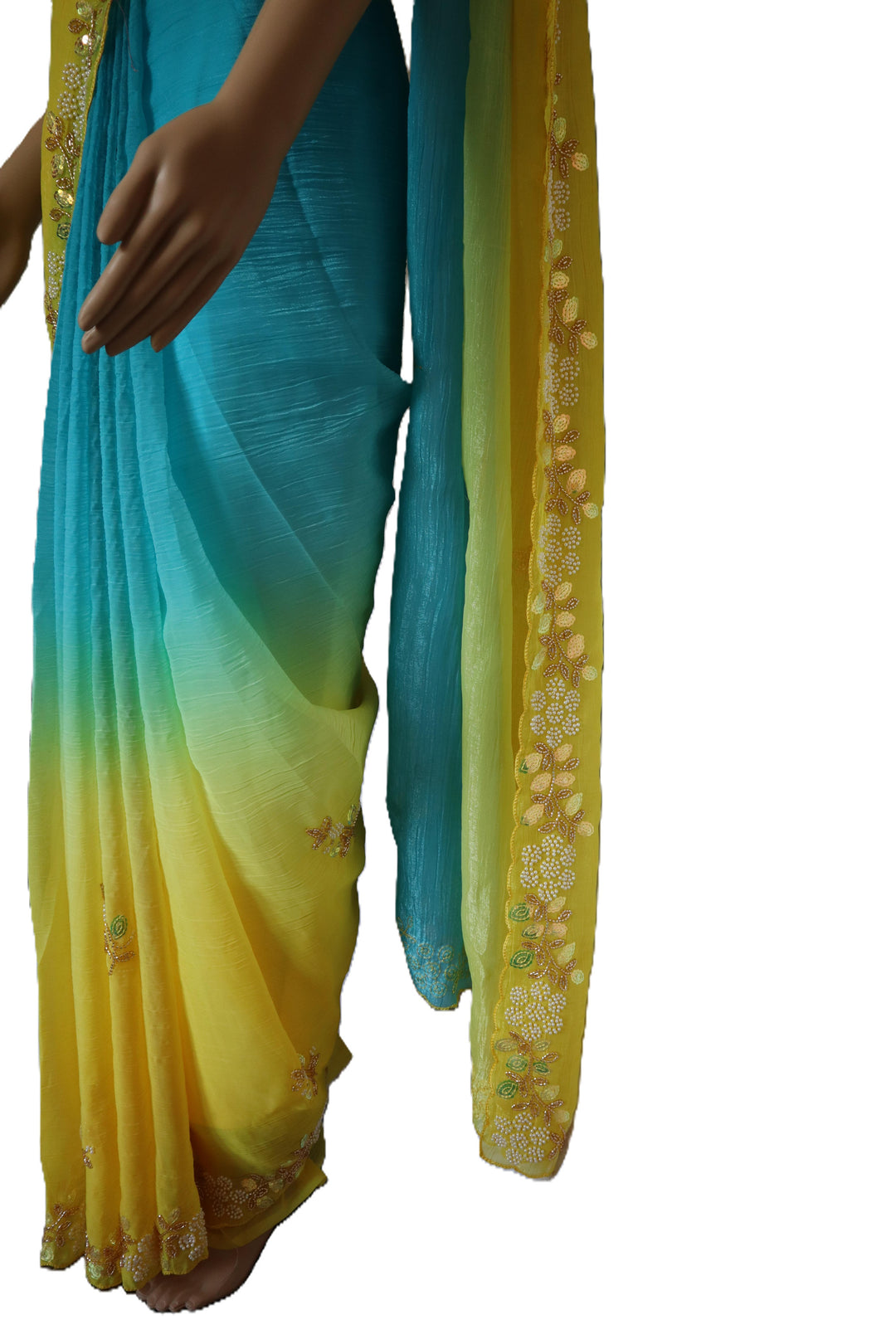 Premium Pixel Crush Saree – Hand Embellished Elegance