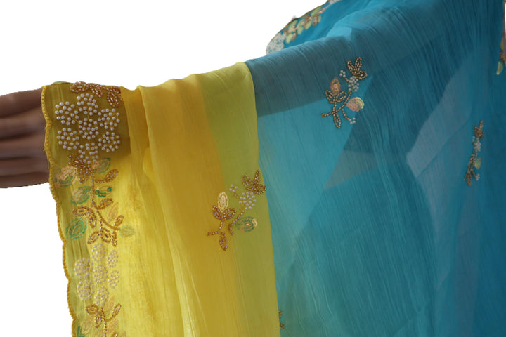 Premium Pixel Crush Saree – Hand Embellished Elegance
