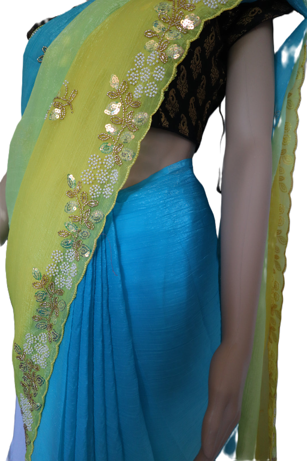 Premium Pixel Crush Saree – Hand Embellished Elegance