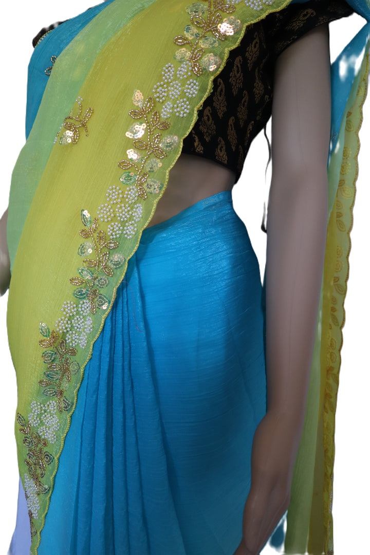 Premium Pixel Crush Saree – Hand Embellished Elegance