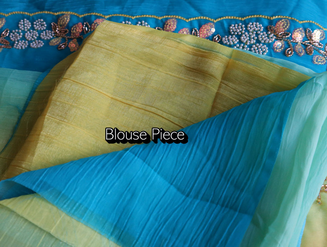 Premium Pixel Crush Saree – Hand Embellished Elegance
