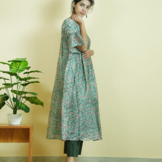 Ladies Kurta Online in USA |Chanderi Silk Kurta - Flared