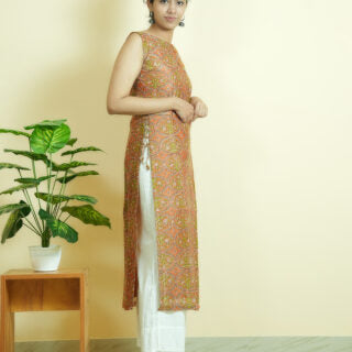 Ladies Kurta Online USA | Chanderi Silk Straight Cut Kurta and Palazzo Bottom